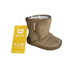 NWT Bmcitymb Toddler Sherpa Boots Brown Tan Slip On Easy On Offf Size 3